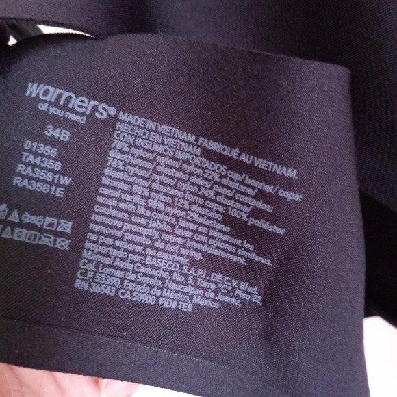 Warners no side effects padded black bra women's size 34 B - Picture 6 of 8